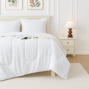 Beddora 3-Piece Ultra-Soft Comforter Set, All-Season, Wrinkle-Free, Lightweight Microfiber, Hypoallergenic – Queen – Bright White