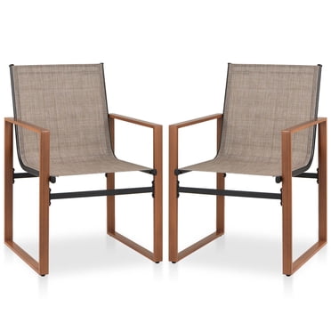 Gymax 2 PCS Outdoor Dining Chairs Patio Furniture Chair w/ Breathable Seat & Backrest Brown
