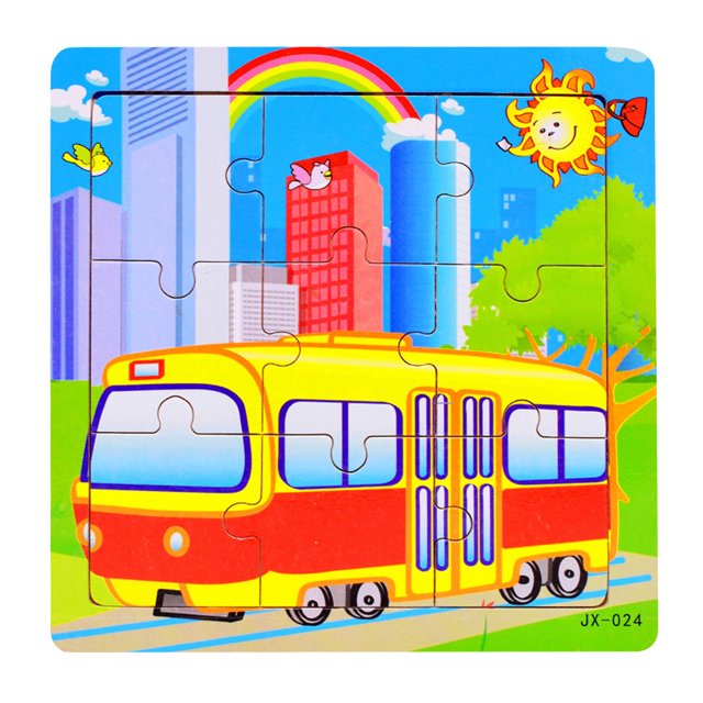 F 9-Piece Kids Wooden Vehicle Puzzle, Transportation Jigsaw Educational Toy, Preschool Learning Brain Teaser Game