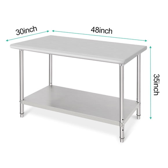 48"x30" Stainless Steel Commercial Kitchen Work Table with Wheels - NSF Certified Food Prep Table
