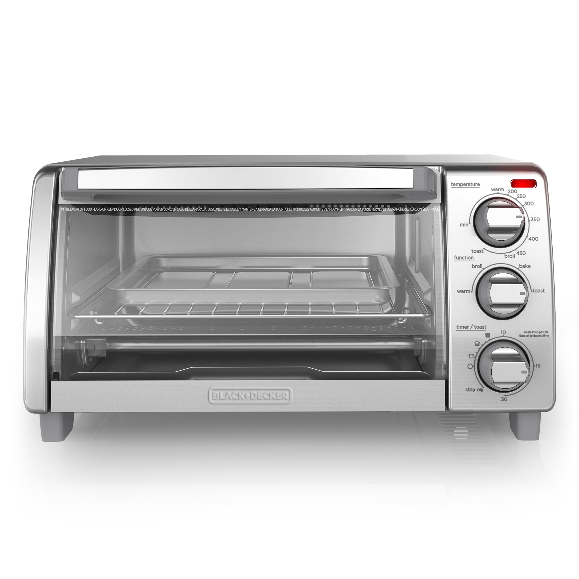 BLACK+DECKER™ Natural Convection 4-Slice Toaster Oven, Stainless Steel, Bake, Broil, Toast, Keep Warm Cooking Functions