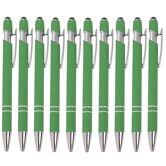 Maplenight Aluminum Ballpoint Pen with Touchscreen Tip - Metal Body, 1.5g Ink, 10pc Set for Business, Student Writing, and Screen Use Green