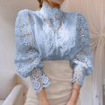 thumbnail image 1 of Femmes Debout Col Dentelle Patchwork Chemises Occasionnels Creux Fleur Pétale Manches Bouton Tops, 1 of 6