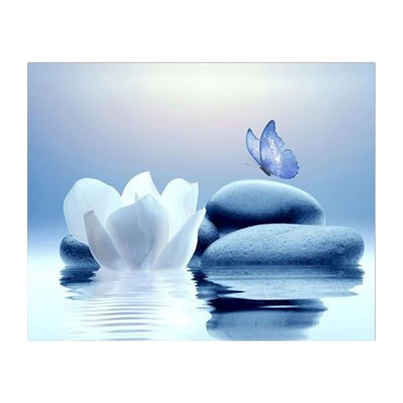 Zen Stone Canvas Wall Christmas Decor Art Water And Purple Butterfly On The Wall Art For Bathroom Living Room Bedroom Yoga Spa Picture Wall Decor Bedroom Wall Art