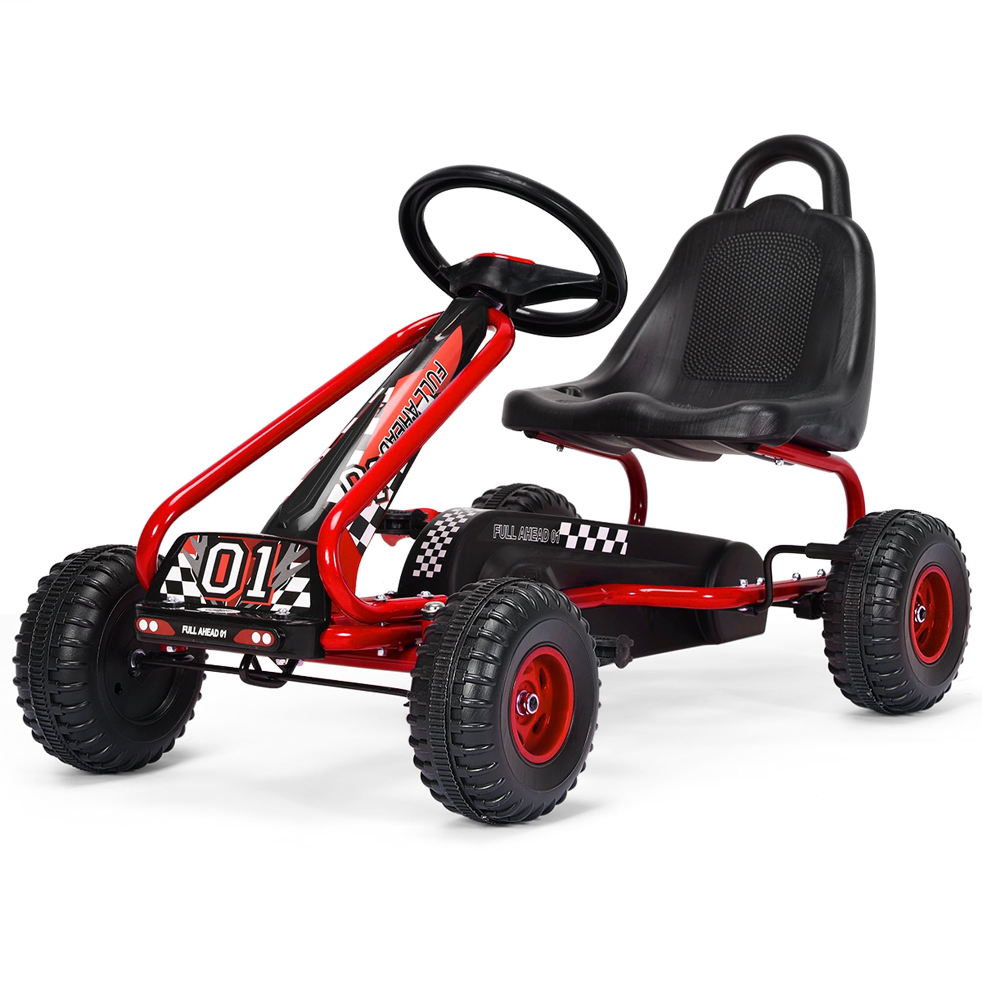 HOMCOM Kart A Pedales Para Niños De 3 A 8 Años: Asiento Ajustable En 4 Posiciones, Freno De Mano, Ruedas EVA Y Marco Metálico, Capacidad 30 Kg, Rojo