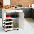 thumbnail image 2 of Gymax Rolling Kitchen Island Serving Cart Storage Cabinet w/ Wine Rack White, 2 of 10