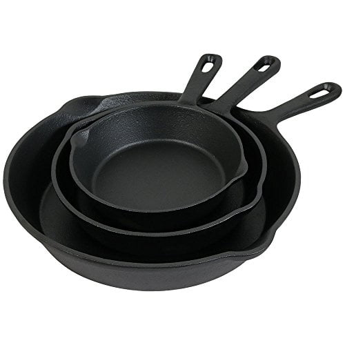 Sunnydaze Poêle en Fonte Ensemble de 3 Pcs, Poêles à Frire Préassaisonnées Robustes Idéales pour une Cuisson Polyvalente. Comprend Trois Tailles : Petite (9,25 Pouces de long), Moyenne (11,5 Pouces de long) et Grande (14 Pouces de long). Fabriquée en Fonte durable pour un Chauffage Uniforme et une Excellente Rétention de Chaleur, Convient aux Cuisinières, Fours, Grils Ou Flammes Nues. Parfait pour Sauter, Frire, Griller et Cuire, Cet Ensemble de Batteries de Cuisine Rehausse l'Esthétique Rustique de la Cuisine et Favorise la Préparation des Repas au Quotidien.