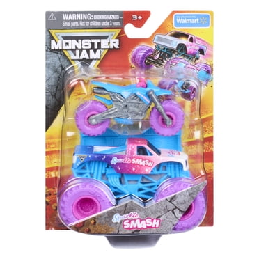 Monster Jam Sparkle Smash Monster Truck and Dirt Bike Vehicle 2-Pack, 1:64 Scale