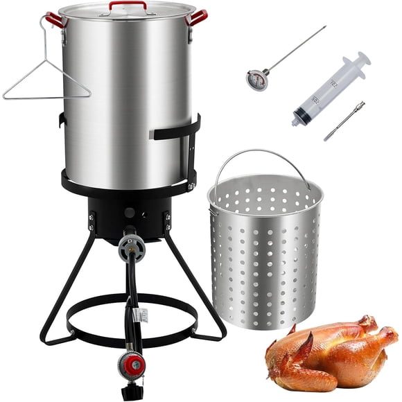 Ourlova Friteuse à Dinde 30 Qt avec Chaudière de Fruits de Mer en Aluminium, Cuiseur Vapeur, Support de Brûleur au Propane pour l'Extérieur, Trousse de Thermomètre