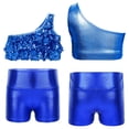 thumbnail image 1 of Oyolan Big Girls Gymnastic Workout Set 2PCS Crop Tops with Shorts 4-16 Years Sequins Dance Outfit Royal Blue 10, 1 of 7