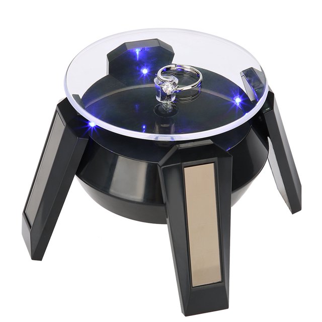 Rotating Jewelry Stand, LED Light Solar Powered Display Stand, 360 Degrees Rotating Solar Jewelry Stand, For Boutiques Jewelry Stores