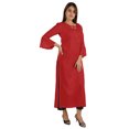 thumbnail image 2 of Moomaya Solid Rayon Kurta For Women bell Sleeve Drawstring Neck Long Ethnic Kurti, 2 of 7