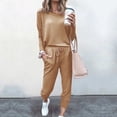 thumbnail image 3 of Mrat Joggers for Women 2 Piece Set 2 Piece Jogging Sets Solid Polyester Long Sleeve Sweatsuits Sets Two Piece Track Suits Drawstring High Waist Pants Set Comfy Outfits N-Khaki 3XL, 3 of 5