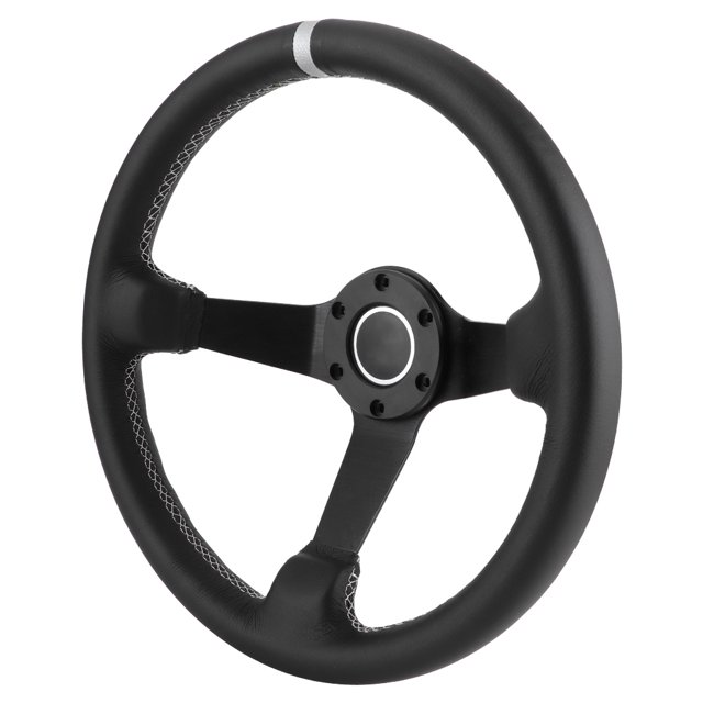 Steering Wheel Leather Steering Wheel Car Modified Accessory 350mm/14in For Style 6- Black Leather Racing Steering Wheel W/ Horn