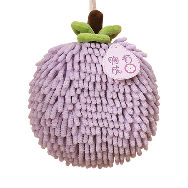 Fuzzy Ball Hand Towel with Hanging Loop - Absorbent Cute Fruit Decorative Kitchen Bathroom Quick Dry Towel