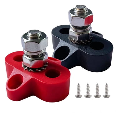 5/16 Pouces Bornes de Jonction à Batterie Unique, Ampper Kit de Bornes de Distribution de Puissance et de Sol Robuste, Lot de 2 (Rouge et Noir)
