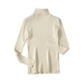 thumbnail image 4 of Dagegui Chandail à Col Roulé pour Femmes, Tricot Côtelé, Coupe Ajustée, Hauts Légers à Manches Longues, Chandail d'Automne et d'Hiver Extensible, Couche de Base, Beige, Taille Unique, 4 of 5