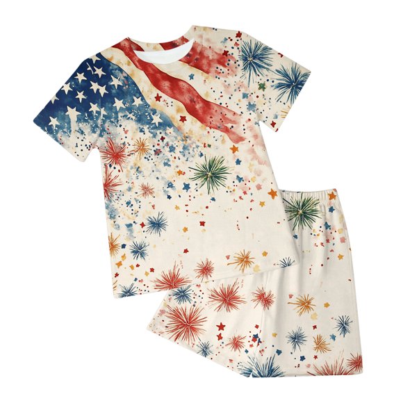 BOBOGOJP Kids Boys American Flag Shirts 4th of July T-Shirt Toddler Girls Cotton Patriotic Tops Tee Independence Clothes (Beige,3-4 Years)