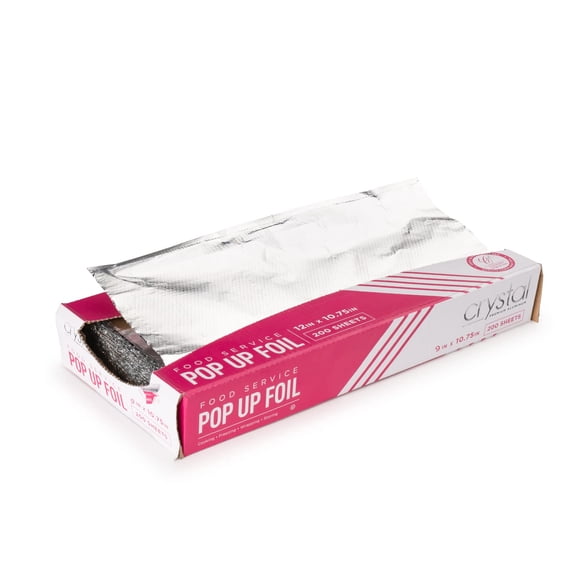 Crystal by Crystalware Feuilles de Papier d'Aluminium - Feuilles de Papier d'Aluminium Pré-Découpées - Feuilles de Papier d'Aluminium Pop-Up pour l'Entreposage, la Cuisson des Aliments - Feuilles de Papier d'Aluminium de Qualité Supérieure - Feuilles de Papier Simple 9” x 10.75” - 200 Feuilles