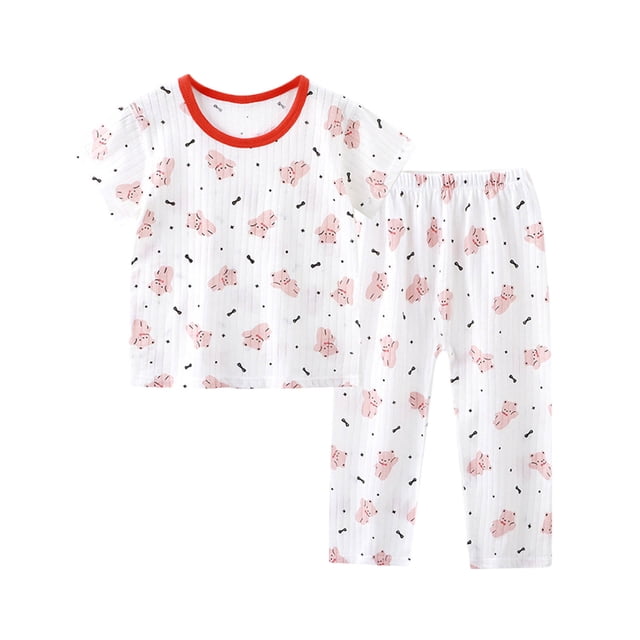 WERYOUNG Tenues d'Été pour Filles et Garçons Ensemble Haut à Manches Courtes Imprimé Dessin Animé Col Rond et Pantalon Taille Élastique Tenue Polyvalente pour Intérieur, Rouge, 8-10 Ans