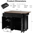 thumbnail image 3 of Farmhouse Kitchen Island,Large Rolling Kitchen Cart on Wheels,Solid Wood Storage Island with Drop Leaf, Spice Rack and Drawer,Power Outlet (Black), 3 of 9