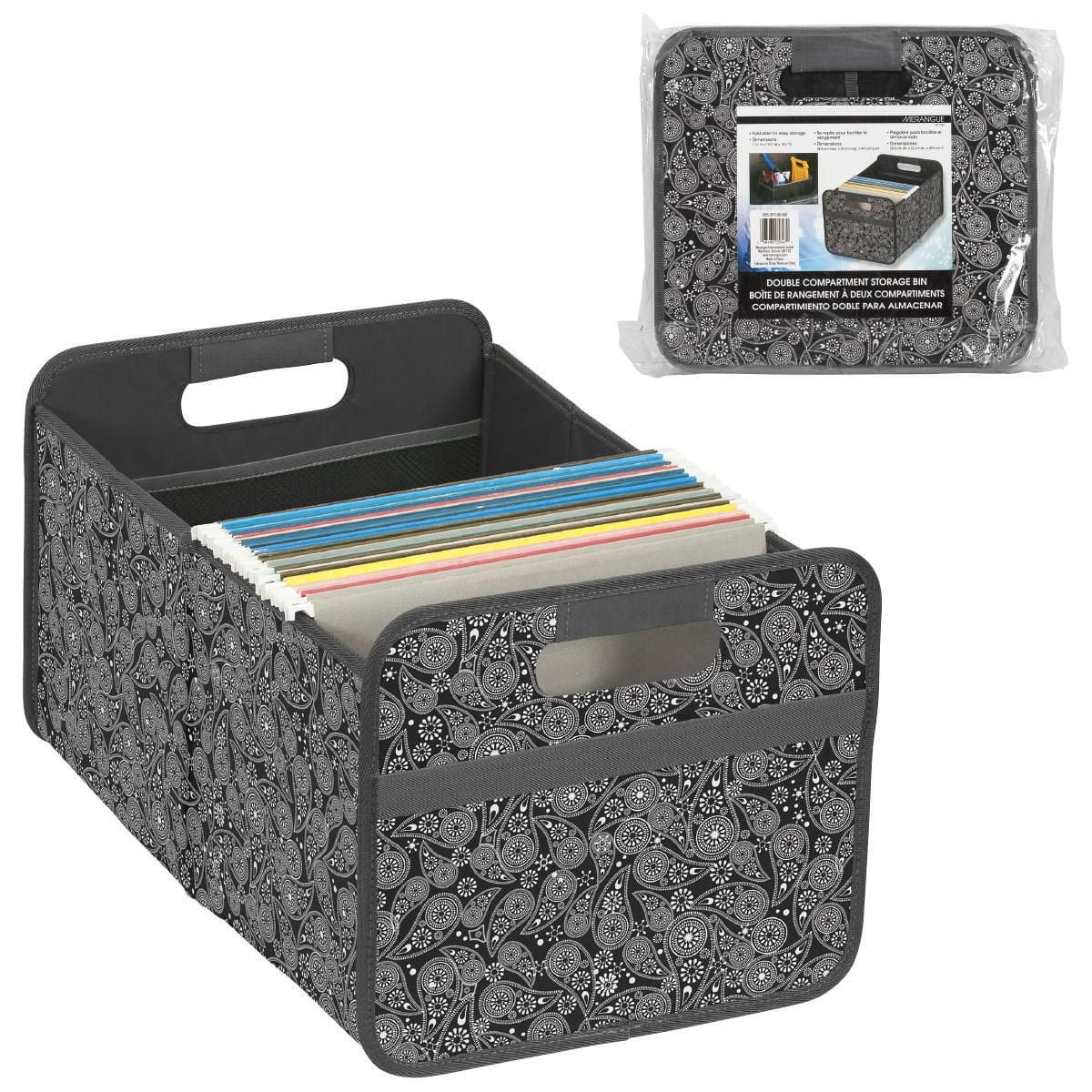 Bac de rangement pliable à 2 compartiments, noir et blanc Paisley