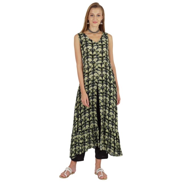 Phagun Kurti Évasé Imprimé Indo Western pour Femmes Sans Manches Tenue Traditionnelle Indienne