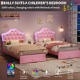 thumbnail image 4 of EDTara Twin Size Princess Bed Frame with Storage Drawers & LED Lights, Velvet Upholstered Platform Bed with Crystal Buttons, No Box Spring Needed, Noise-Free Kids Bed, 4 of 9