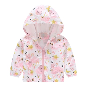 Toddler Boys Rain Jacket Toddler Kids Baby Boys Girls Fashion Cute Cartoon Flowers Rabbit Pattern Windproof Jacket Hooded Coat
