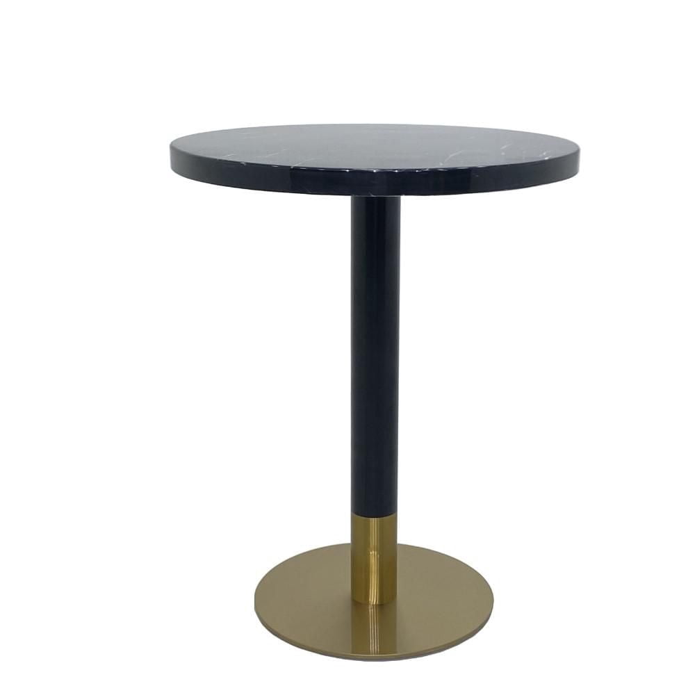 Table de salle à manger ronde Garza en faux marbre avec détails dorés brossés en noir