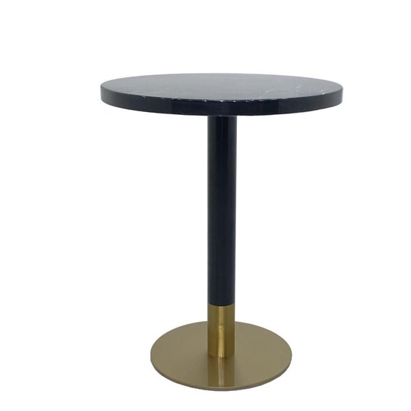 Table de salle à manger ronde Garza en faux marbre avec détails dorés brossés en noir