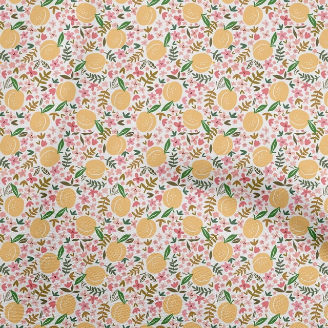 oneOone Cotton Flex Yellow Fabric Fruits Peach Sewing Craft Projects Fabric Prints By Yard 40 Inch Wide