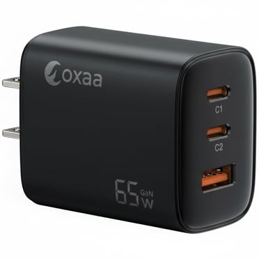 OXAA 65W USB C Charger GaN 3-Port,2 USB C and 1 USB A ,PD 3.0- Fast Charge for Laptops, iOS & Android Devices, Compact & Travel Ready