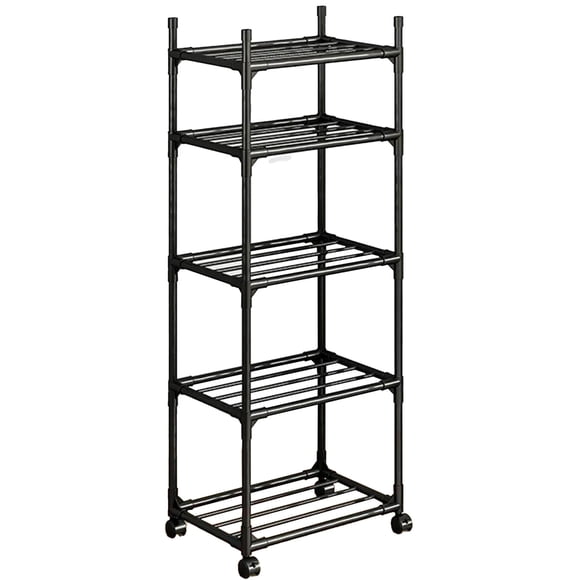 SUSUZI 5 Tier Rolling Storage Shelf with Wheels, 100LBS Capacity Chrome Iron Mobile Storage Rack, 16"W x 13"D x 60"H Standing Shelving Unit for Kitchen Laundry Pantry Garage
