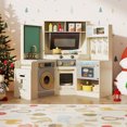 thumbnail image 4 of Gymax Corner Kitchen w/ Lights & Sounds Interactive Wooden Playset for Ages 3+ Beige, 4 of 10