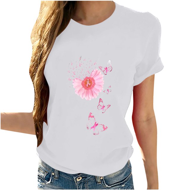 T-shirt à Manches Courtes Imprimé Col Rond Décontracté pour Femmes