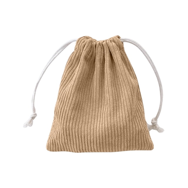 Dvkptbk Storage Corduroy Storage Bag with Drawstring Strap Pocket Makeup Bag for Women Large Capacity Coin Bag Home Essentials
