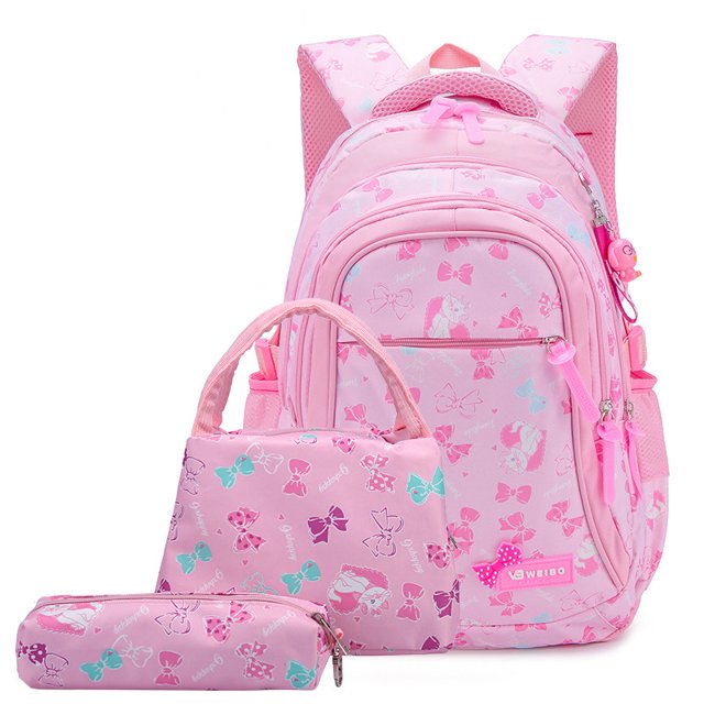 3pcs/set Bow Print Schoolbags for Teen Girls Primary Waterproof Kids Backpack Student Princess Backpack Children's Bookbag Rucksack