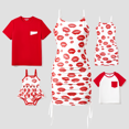 thumbnail image 4 of PatPat Ensembles Assortis pour la Famille, T-Shirt Uni à Manches Raglan et Robe Moulante à Cordon avec Imprimé Lèvres Rouges en Maille à Bretelles, 4 of 7