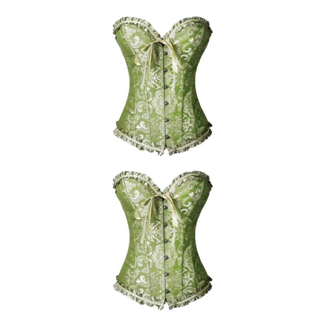 Goriertaly Corset Bustier Lingerie Moulant Élégant pour Femme en Dentelle avec Armatures, Vert, TG, Ensemble de 2