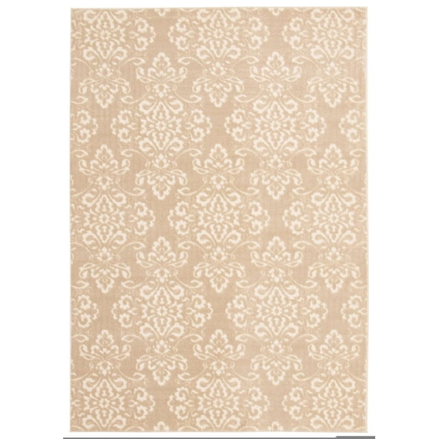 ECARPET Modern Area Rug for Dining Room, Living Room, Bedroom or Den Patty Ivory, a rectangular plush indoor rug in warm ivory and beige tones with a traditional damask pattern, suitable for high-traffic family spaces and versatile home decor.
