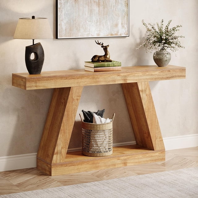 Tribesigns Table Console Style Ferme de 55 Pouces, Table de Canapé en Bois avec Rangement pour Couloir, Salon, Naturel