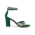 thumbnail image 3 of BLISSFUL STEP Women's Shoes Rhinestone Crisscross Strappy Block Heel Faux Suede Ankle Buckle Sandals Dark Green 7, 3 of 8