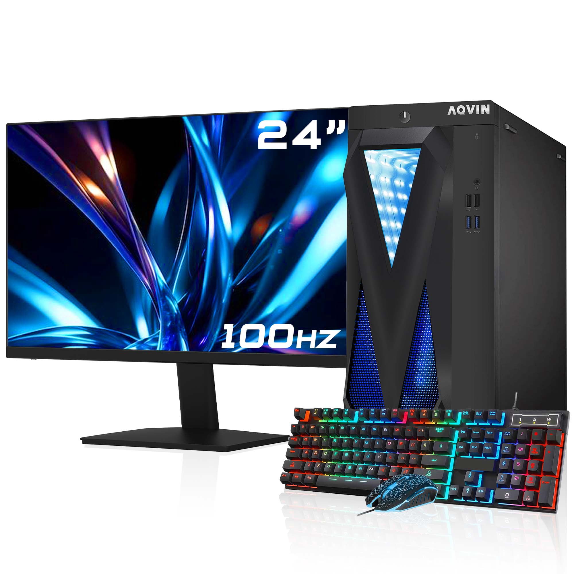 Gaming PC Desktop AQVIN InifitiyLite New 24 inch FHD Monitor AMD RX 550 4GB GDDR5 Intel i7 Processor 16GB DDR4 RAM 512GB SSD Windows 11 Pro Refurbished