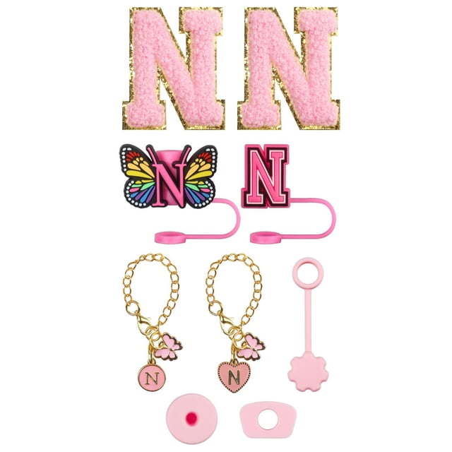 Glass&Bottle Accessory Set for Drinkware – Embroidery Patch Straw Covers Charm Necklace Chain & Leak Guard Complete Decorative Upgrade Kit
