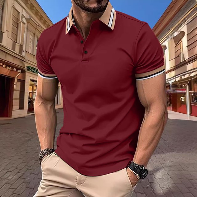 Shirts for Men, Mens Patchwork Fallow Button Round Neck Sports Short Sleeve Shirt