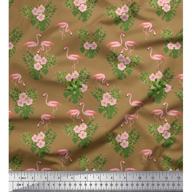 Soimoi Poly Georgette Fabric Floral & Cute Animals Cartoon Print Fabric by Yard 52 Inch Wide