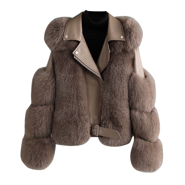 LOVZFMLL Jackets for Women's Lamb Hair Short Coat New Zipper Motorcycle Style Jacket