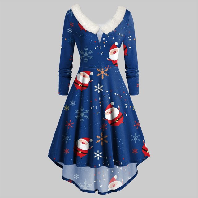 Joyeux Noël TIMIFIS Mode Automne pour Femmes Robe Vintage à Fleurs Évasée en Ligne A Swing Décontractée pour Fête Robe de Fête pour Femmes