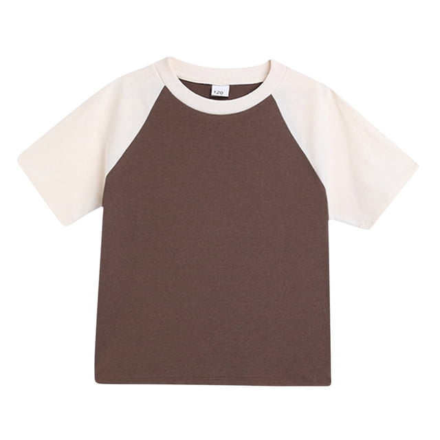 LLYWEY Chandail Raglan pour Enfants, T-Shirts de Baseball pour Tout-Petits, T-Shirt de Baseball Unisexe Garçons Filles d'Été à Col Rond à Manches Courtes, Haut Tunique Ample Décontracté Respirant à Enfiler 3-14 Ans Café 8T